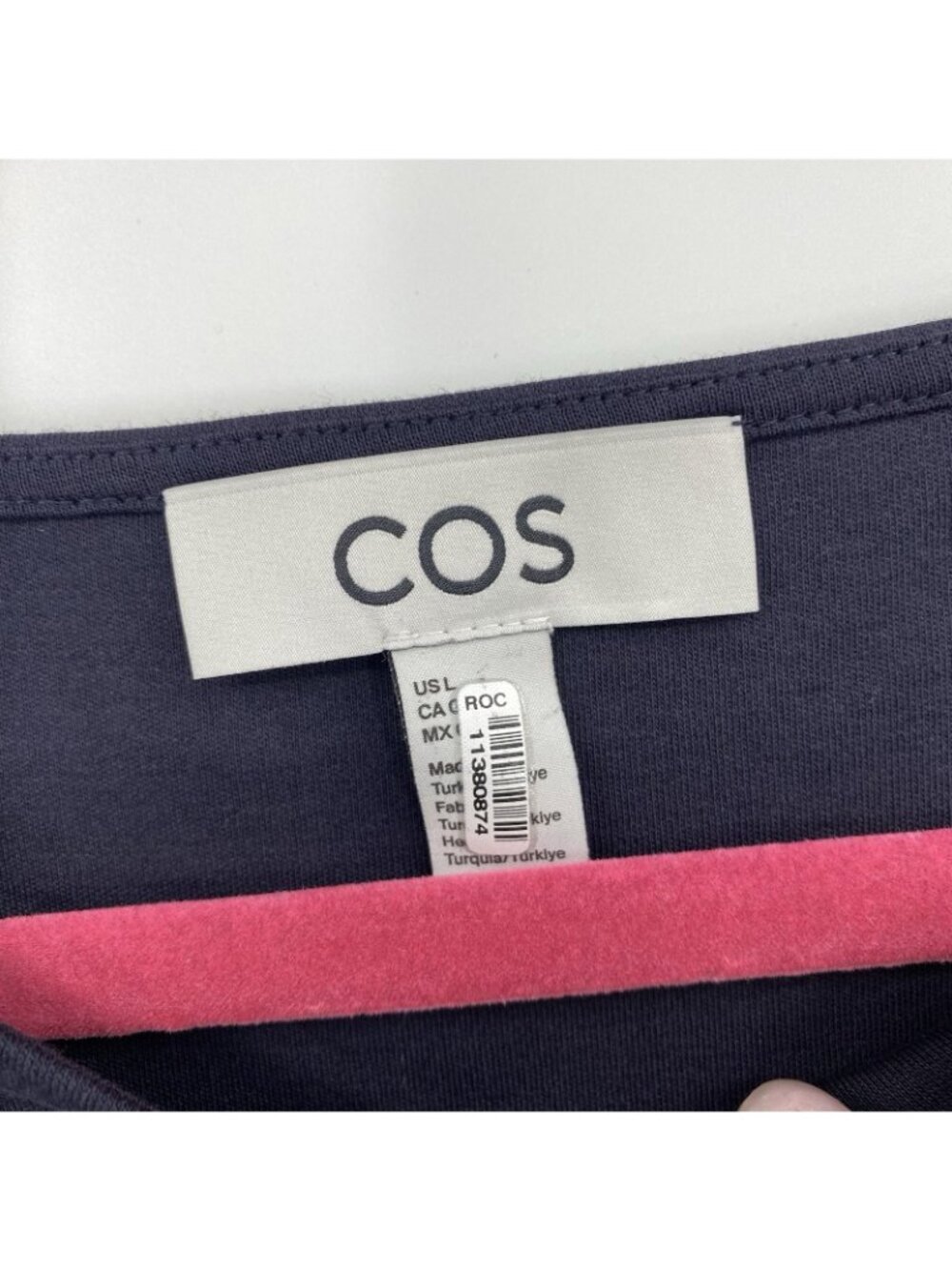 COS Size L Navy Blue Midi Dress Sleeveless Contrast Gathered Tiered Minimalist - Picture 13 of 16